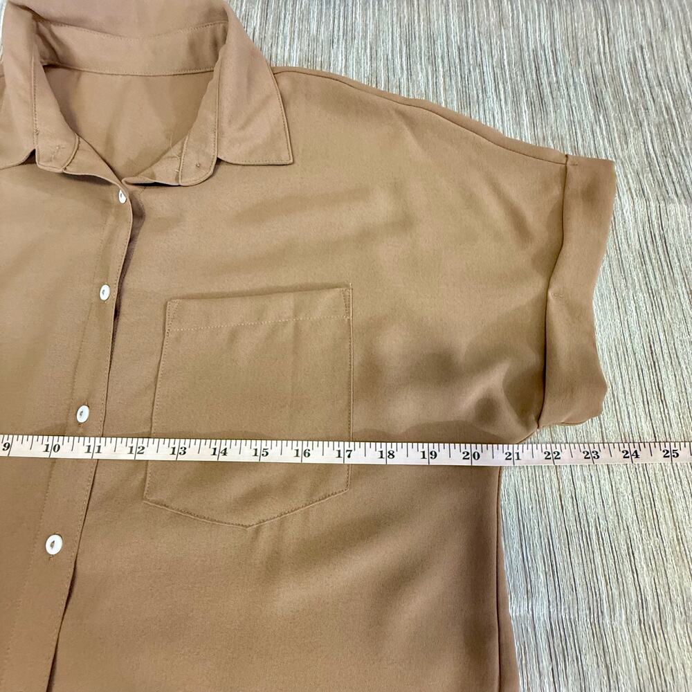 Beautife Tan Short Sleeve Button Front Blouse - Picture 12 of 16